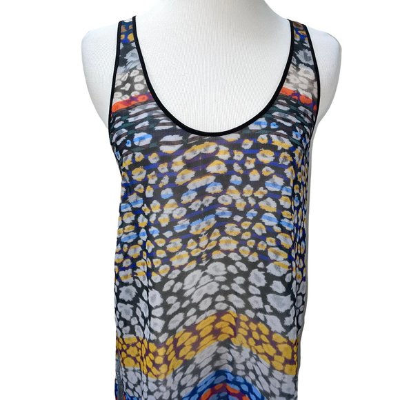 New Clover Canyon Long Print Chiffon Sleeveless Top Tunic Silver Contrast - Picture 4 of 11